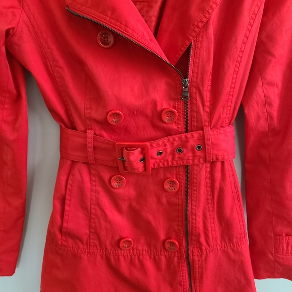 Xs Guess Bright Red Trench Coat - Picture 3 of 6